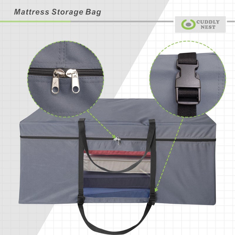 Cuddly Nest Folding Mattress Storage Bag - Heavy Duty Carry Case for Tri-Fold Guest Bed (Fits 6" Queen Mattress,Grey) - Image 4